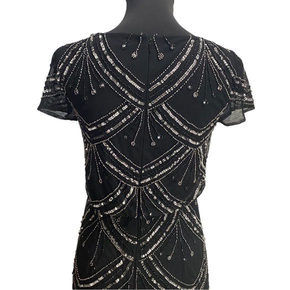 Adrianna Papell Black and Silver Beaded Blouson Formal Gown - Picture 8 of 11